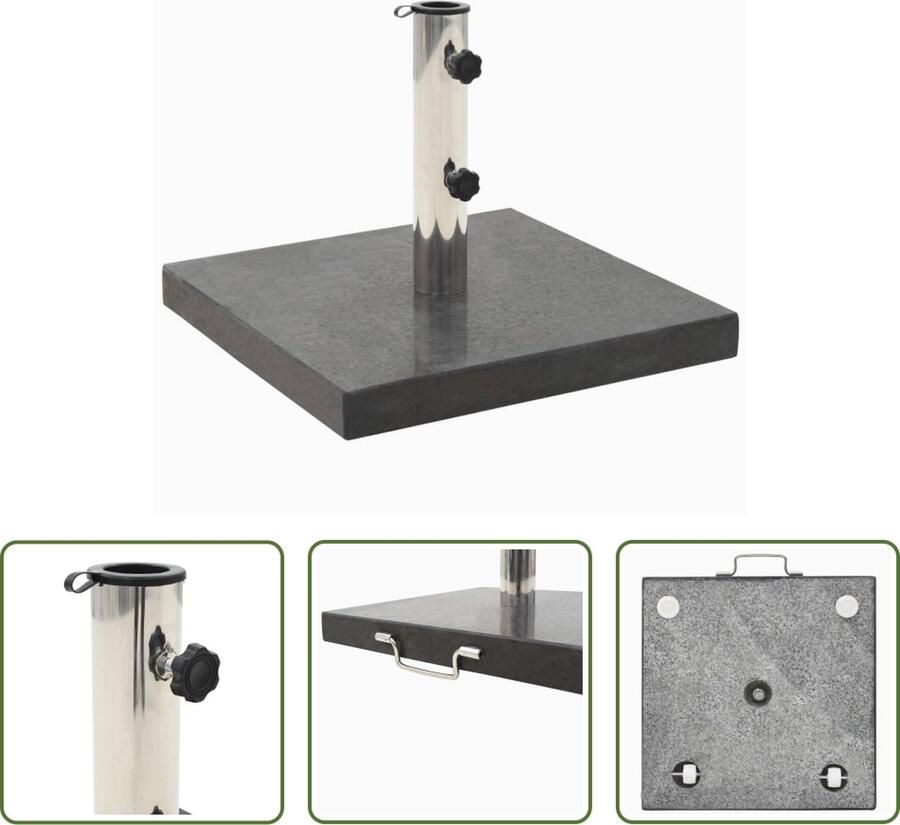 The Living Store Parasolvoet Graniet 28.5kg Zwart 45 x 45 x 5 cm Adapter voor 38 48 mm Met wieltjes en anti-slip pads
