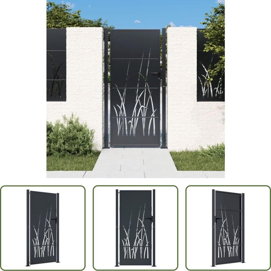 The Living Store Poort Tuinpoort 105x180 cm Antraciet Gegalvaniseerd staal met poedercoating