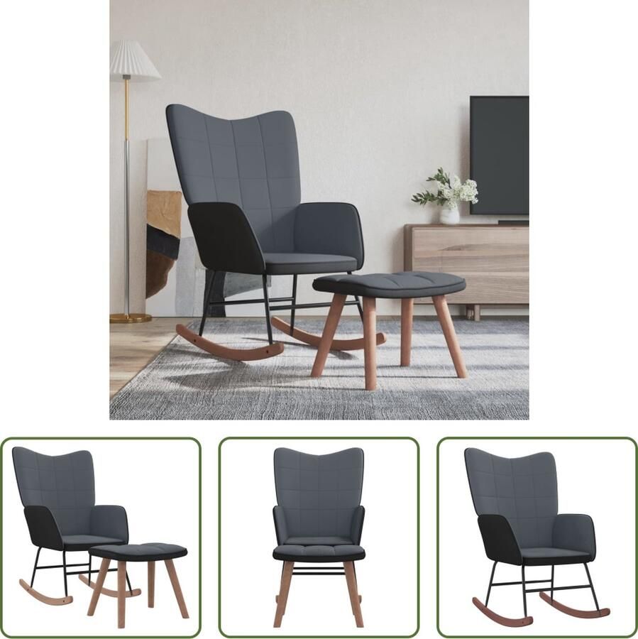 The Living Store Schommelstoel donkergrijs 61 x 78 x 98 cm fluweel PVC rubberwood staal