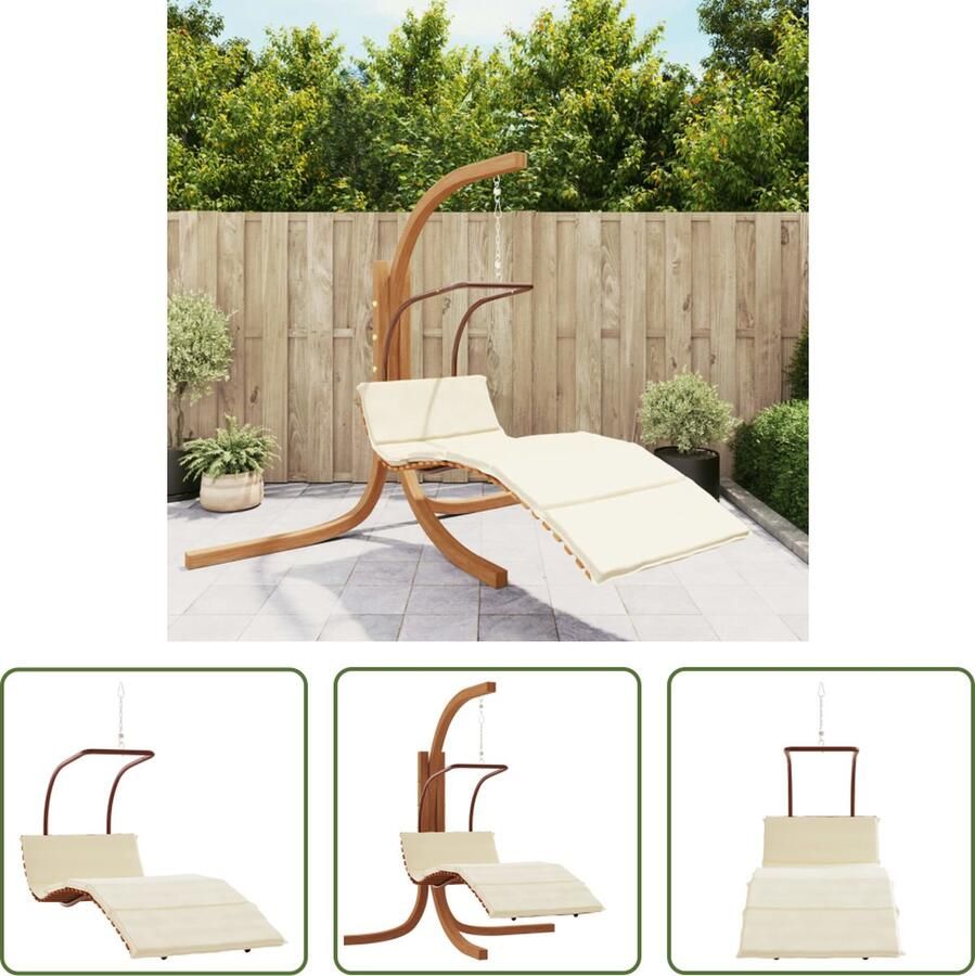 The Living Store Schommelstoel Hout 160x64x110 cm Crème