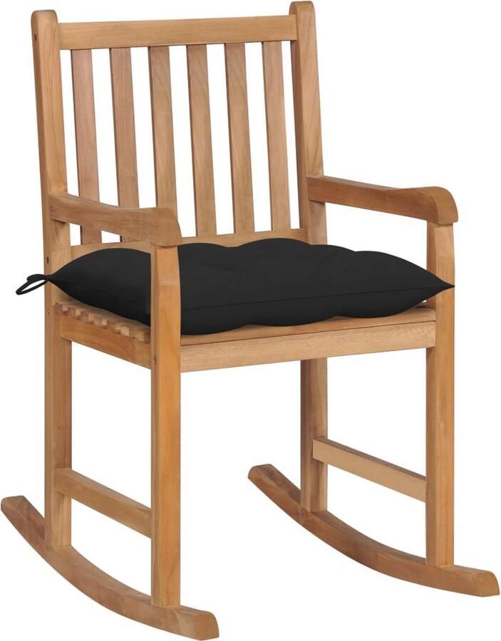 The Living Store Schommelstoel Hout 58x92.5x106 cm Zwart kussen