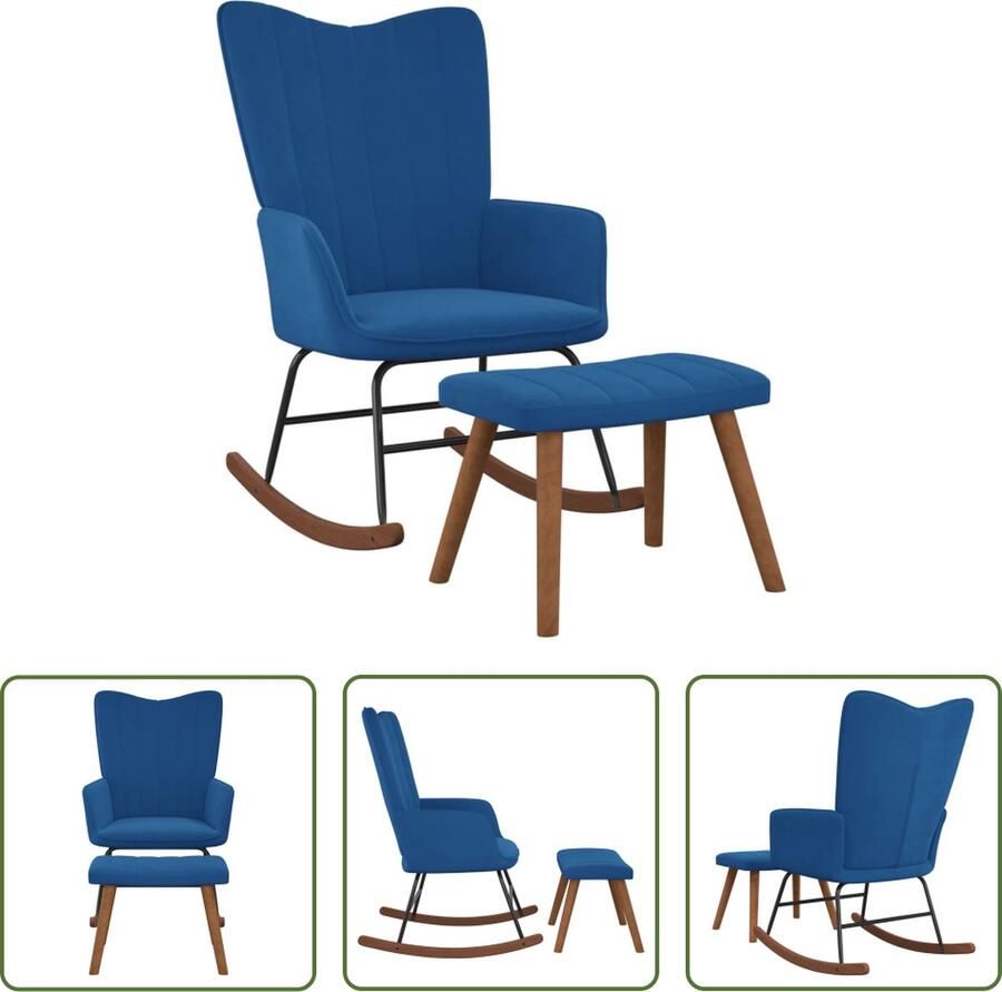 The Living Store Schommelstoel Relaxstoel Blauw 61 x 78 x 98 cm Zacht fluweel