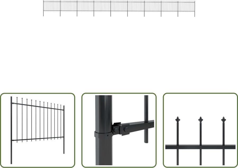 The Living Store Tuinhek Decoratief Stalen 9 schuttingpanelen 10 palen 15.3m Zwart