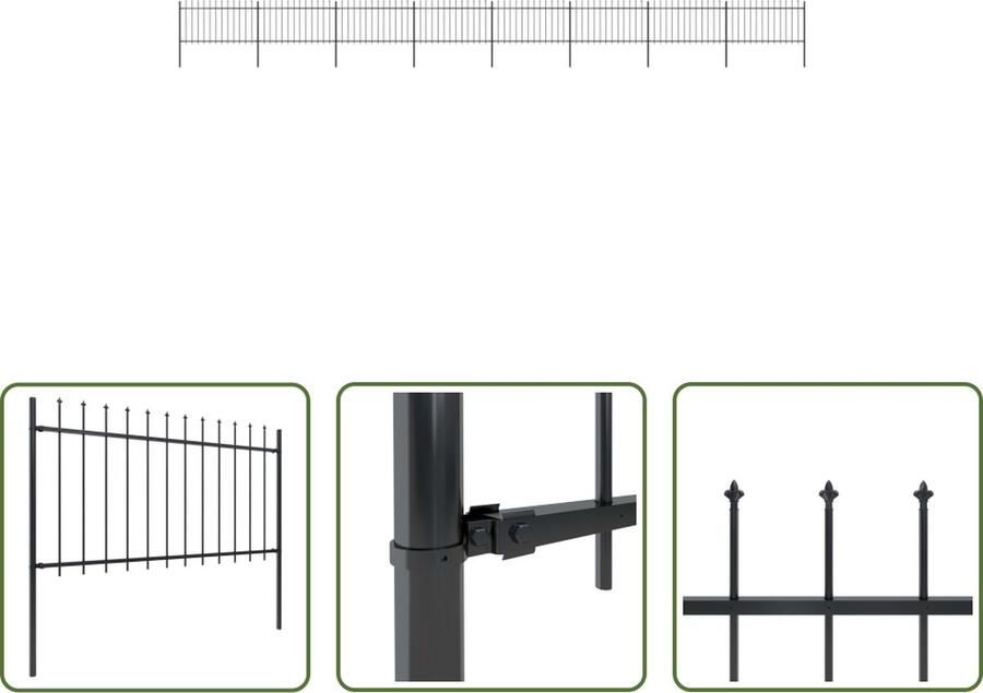 The Living Store Tuinhek decoratief stalen omheining 13.6m lang 8 schuttingpanelen 9 palen