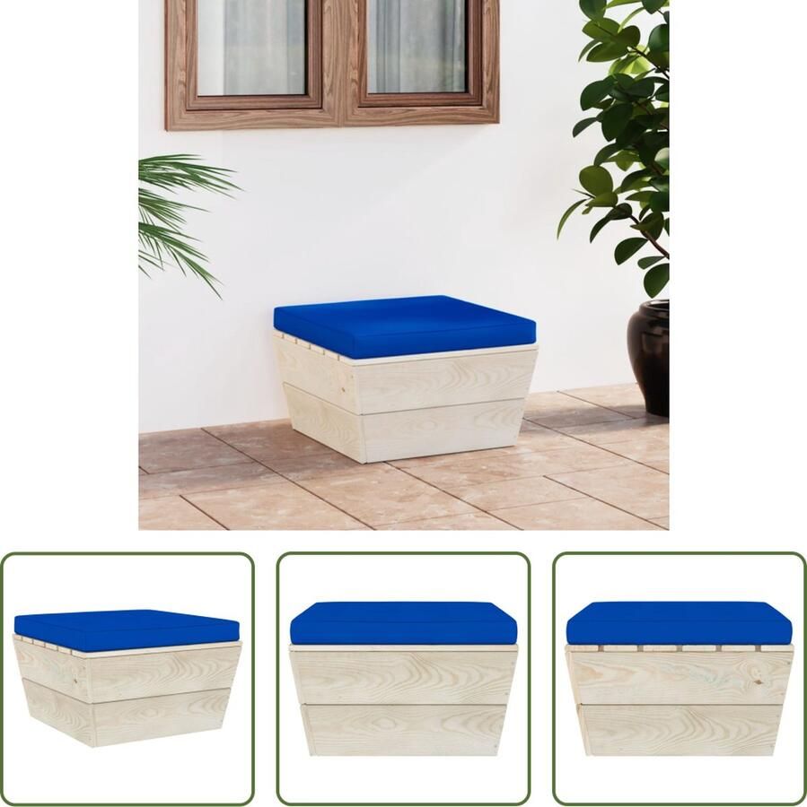 The Living Store Tuinhocker Pallet Voetenbank 60 x 60 x 30 cm Blauw