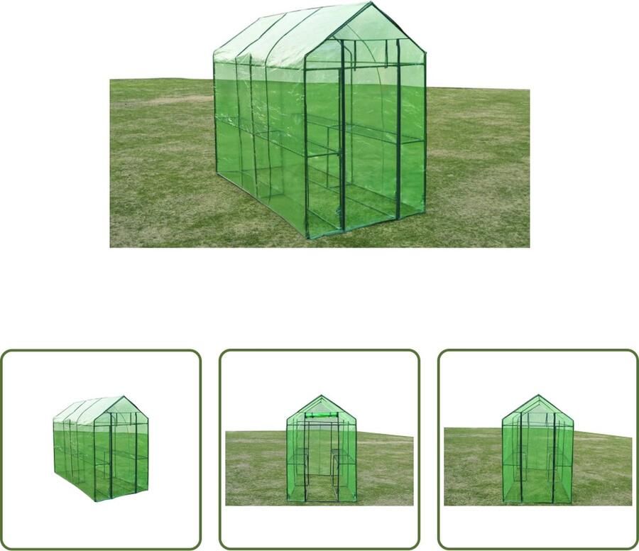 The Living Store Tuinkas Groene scheurbestendige afdekking 120 x 240 x 190 cm Met 2 schappen