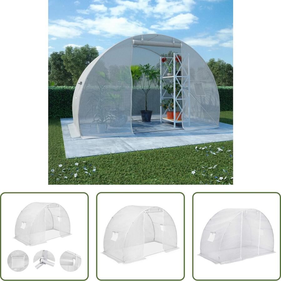 The Living Store Tuinkas PE Mesh Stof 300x150x200 cm Met 2 ramen en 1 deur Wit Gegalvaniseerd Staal