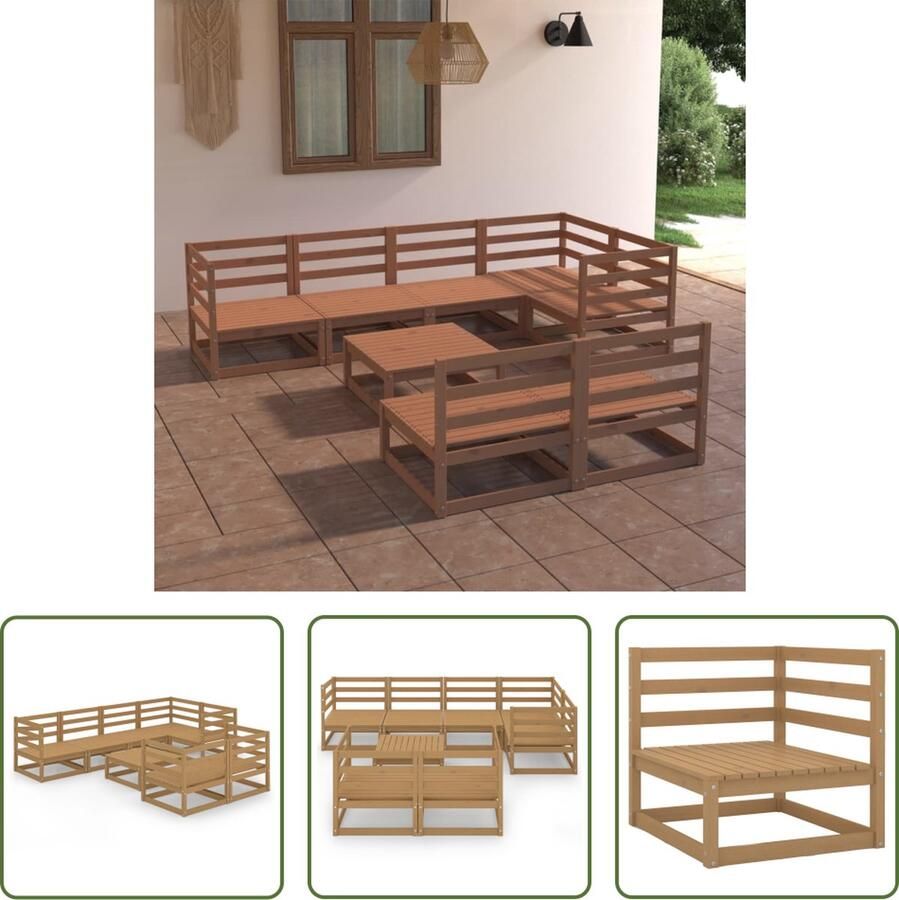 The Living Store Tuinmeubelen Massief grenenhout Set bestaat uit 2 middenbanken 5 hoekbanken en 1 tafel Afmetingen- 70x70x67 cm (midden hoekbank) en 70x70x30 cm (tafel) Montage vereist