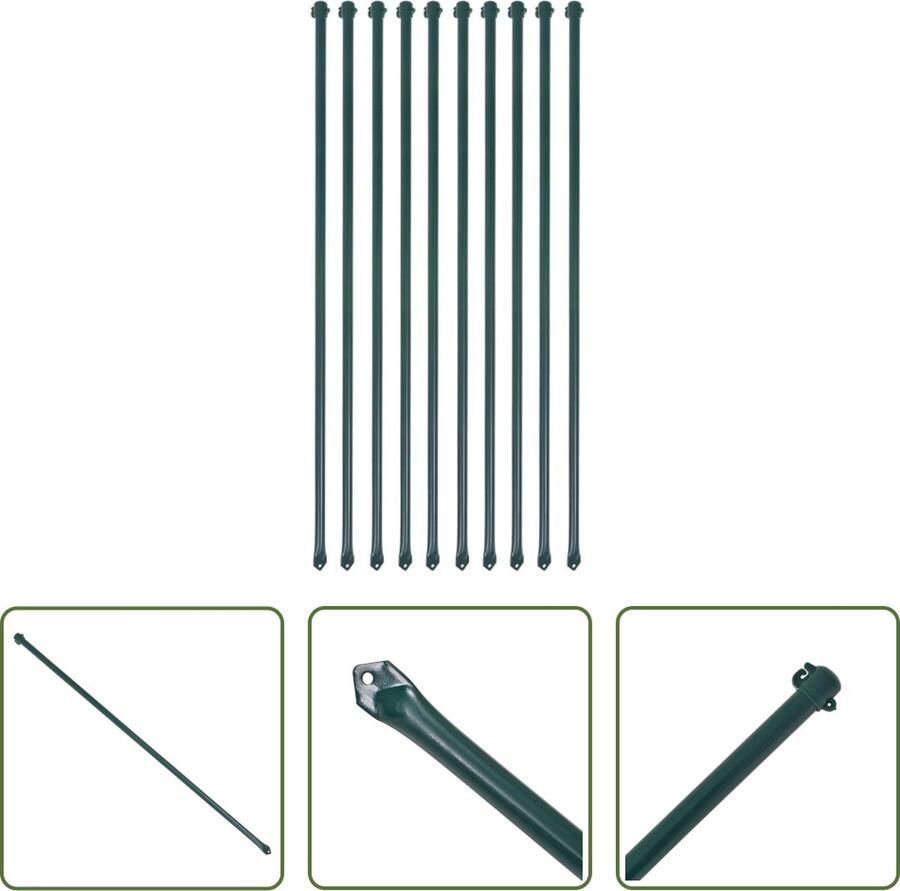 The Living Store Tuinpalen Set Metaal 1m Groen 10 stuks