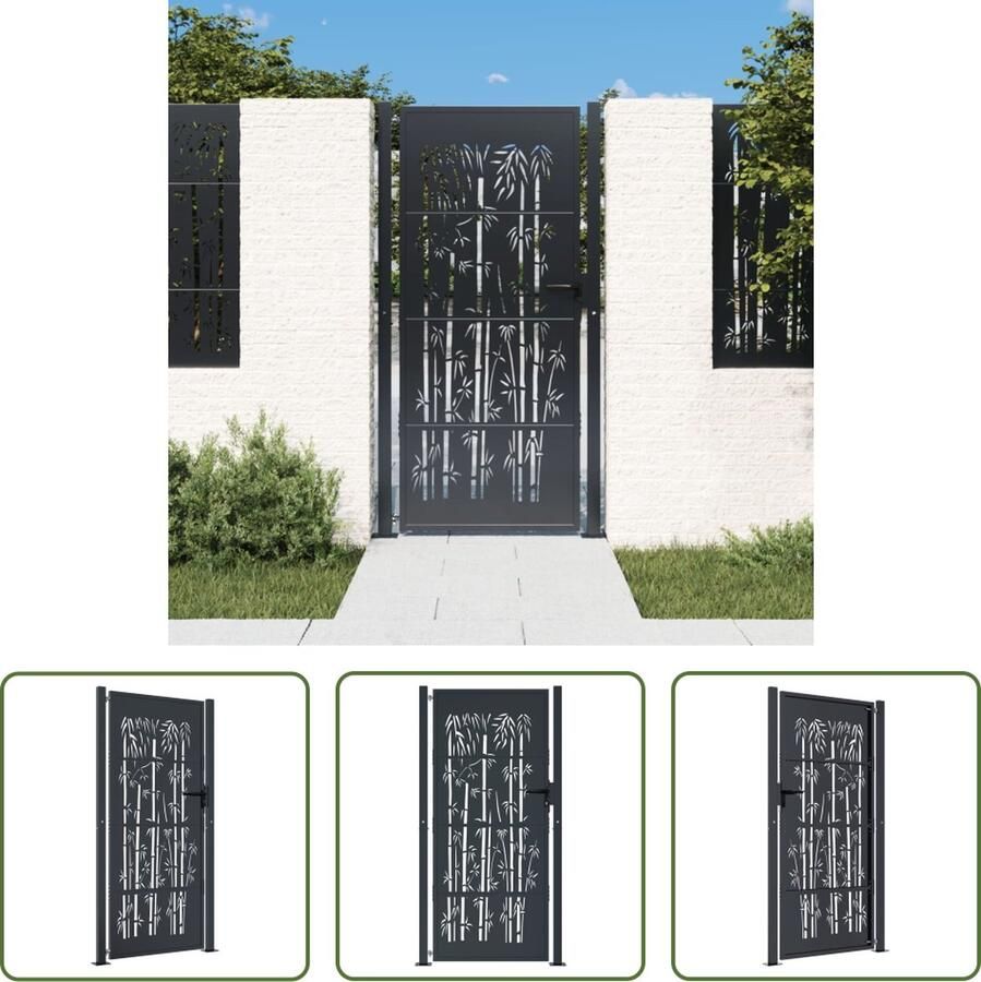 The Living Store Tuinpoort antraciet 105 x 180 cm gegalvaniseerd staal met poedercoating