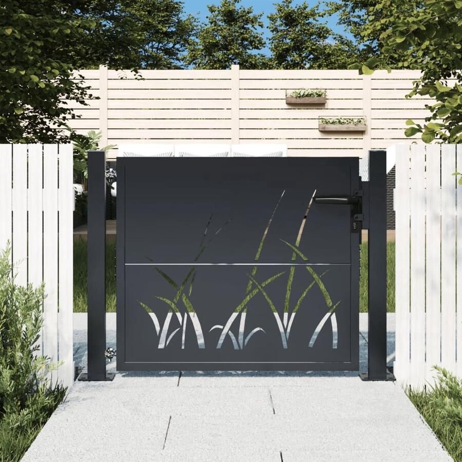 The Living Store Tuinpoort Antraciet Gegalvaniseerd staal 105 x 80 cm Lasergesneden ontwerp