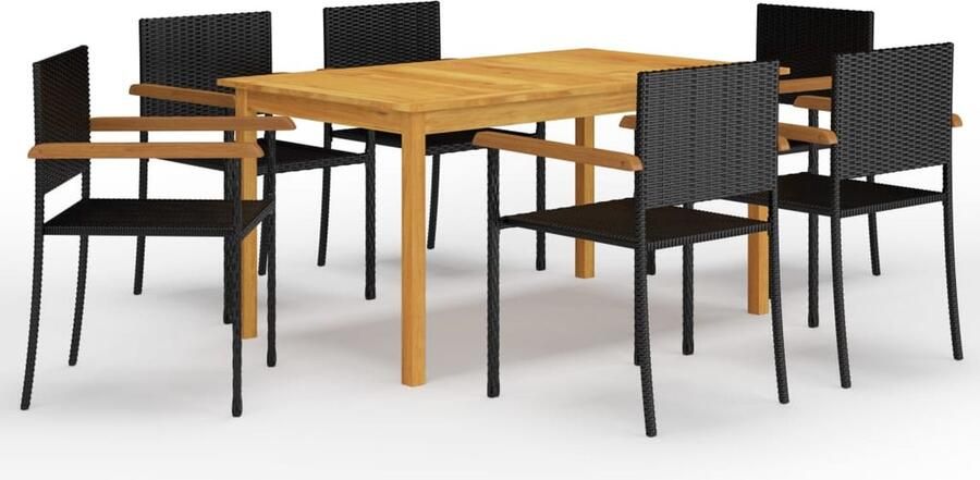 The Living Store Tuinset Acaciahout PE-rattan 150x90x74 cm Bruin Zwart
