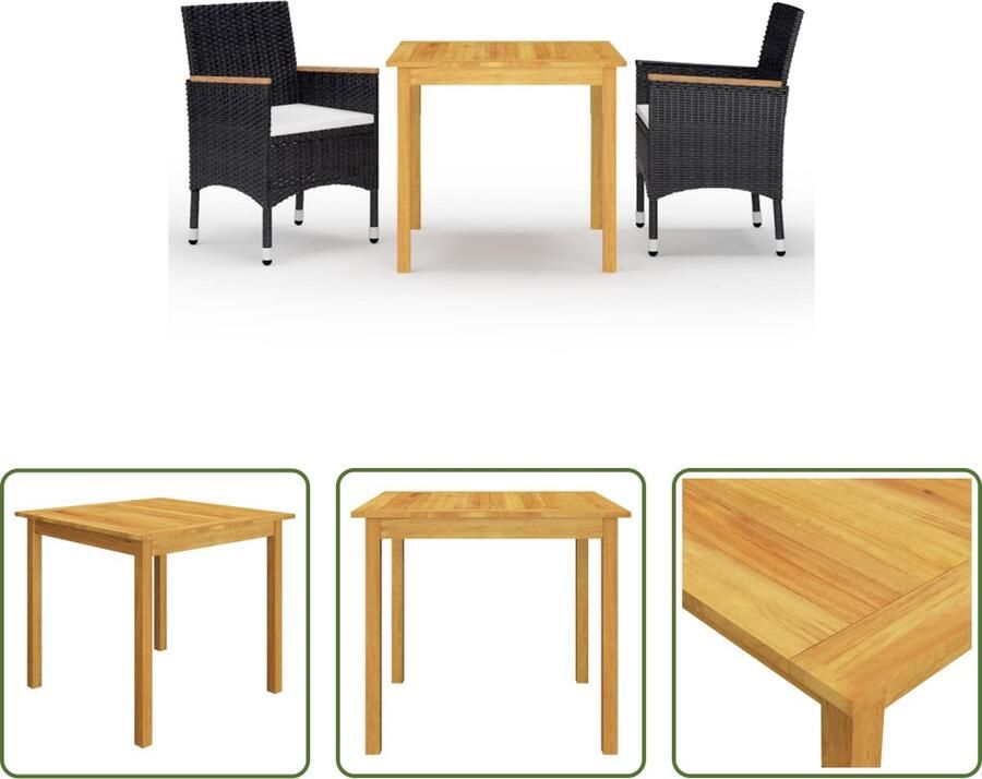 The Living Store Tuinset Acaciahout Zwart Tafel 85 x 85 x 74 cm Stoel 52 x 57 x 84 cm Inclusief kussens