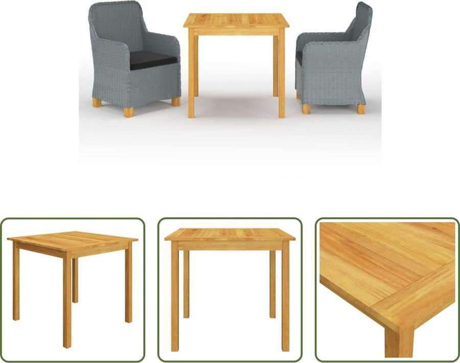 The Living Store Tuinset Acaciahouten Eettafel en Lichtgrijze Buitenstoelen 85x85x74 cm Inclusief Kussens Montage vereist