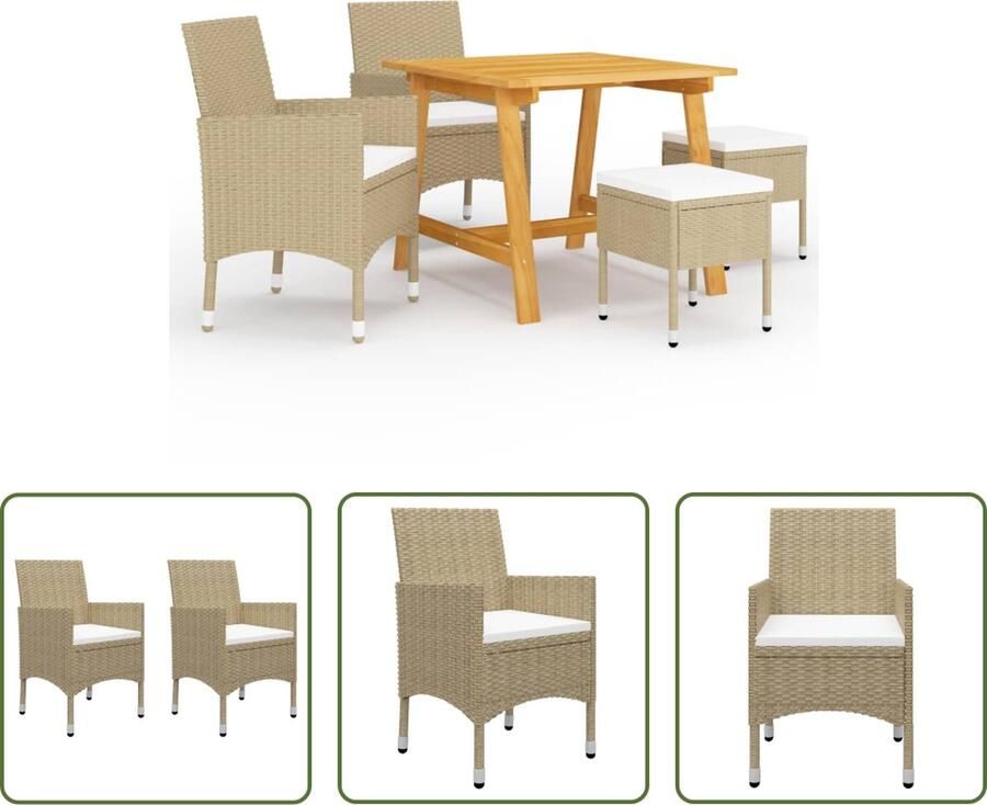 The Living Store Tuinset Acaciahouten eettafel en rattan stoel kruk Beige 88 x 88 x 74 cm Montage vereist