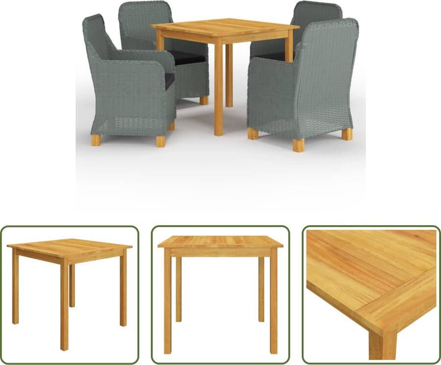 The Living Store Tuinset Acaciahouten Eettafel Lichtgrijze Stoelen 85x85x74 cm Inclusief kussens