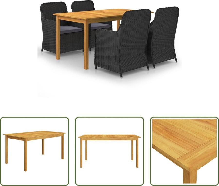 The Living Store Tuinset Acaciahouten eettafel PE-rattan eetstoelen 150 x 90 x 74 cm