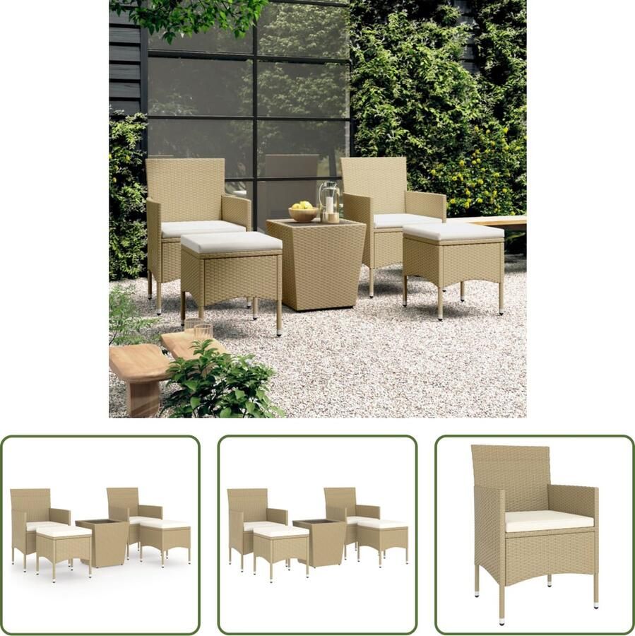 The Living Store Tuinset Beige 2 Stoelen 2 Voetenbanken 41.5x41.5x43cm