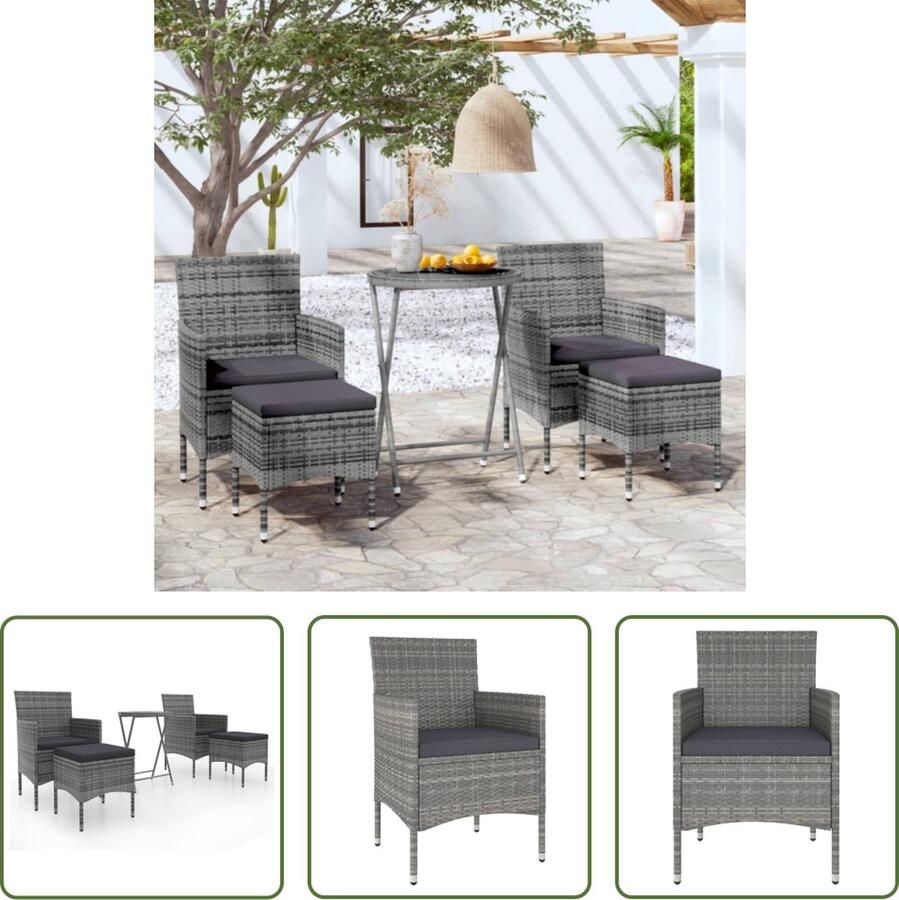 The Living Store Tuinset Bistroset Grijs 60x75 cm Poly Rattan