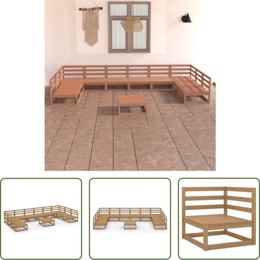 The Living Store Tuinset Grenenhout 8x Middenbank 2x Hoekbank 1x Tafel Voetenbank