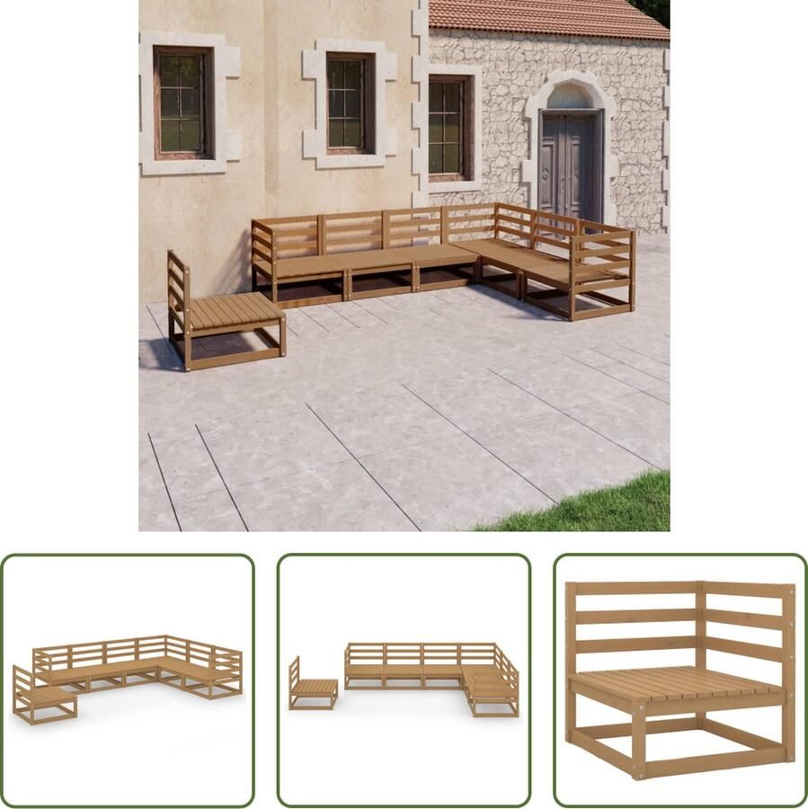 The Living Store Tuinset Grenenhout Hoekbank 70x70x67cm + 4x Middenbank Honingbruin