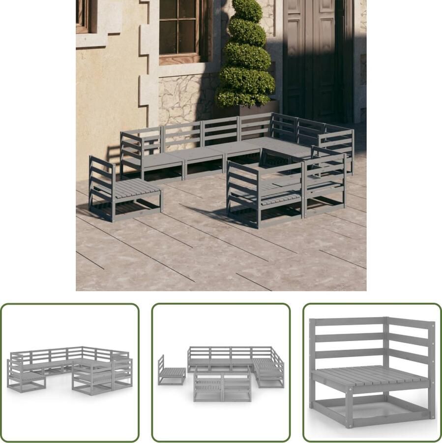 The Living Store Tuinset Grenenhout Hoekbank en Middenbank Grijs 70 x 70 x 67 cm 5 hoekbanken 4 middenbanken