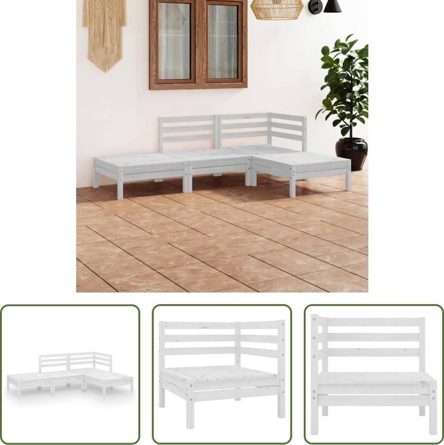 The Living Store Tuinset Grenenhout Middenbank 63.5x63.5x62.5cm Hoekbank 63.5x63.5x62.5cm Voetenbank 63.5x63.5x28.5cm Wit
