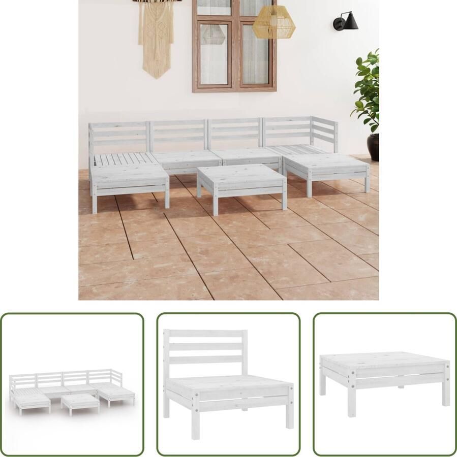 The Living Store Tuinset Grenenhout Wit Hoek Middenbank- 63.5x63.5x62.5cm Tafel Voetenbank- 63.5x63.5x28.5cm