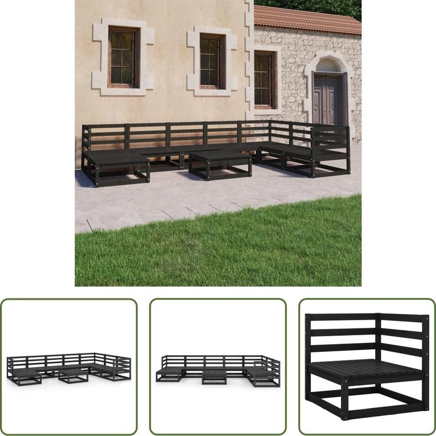 The Living Store Tuinset Grenenhout Zwart 3 hoekbank 4 middenbank tafel voetenbank