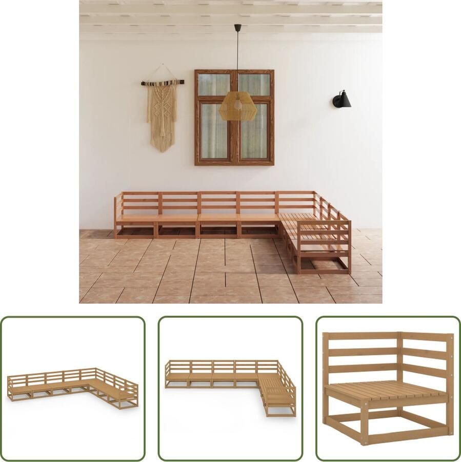The Living Store Tuinset Massief grenenhout Klassiek design 3 hoekbanken 5 middenbanken Honingbruin