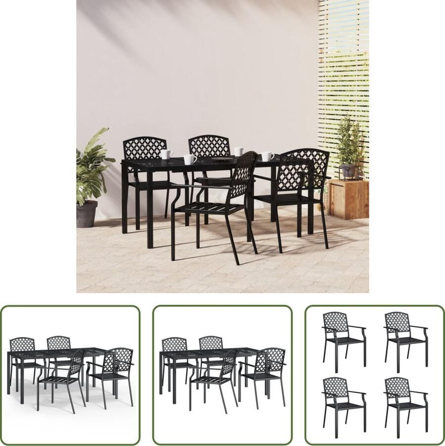 The Living Store Tuinset Stalen frame Stapelbaar Antraciet 165 x 80 x 72 cm 4 tuinstoelen