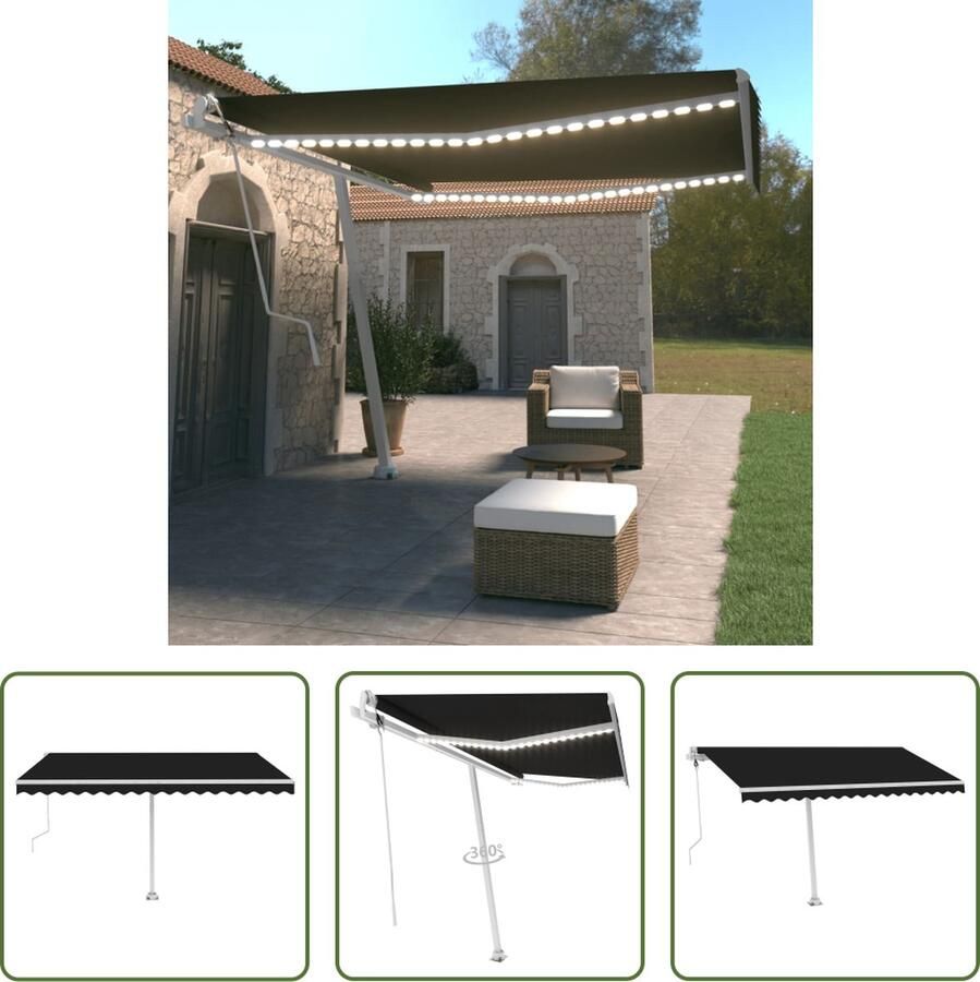 The Living Store Uitschuifbare Luifel 400 x 350 cm Antraciet Kleur Gepoedercoat Aluminium Frame