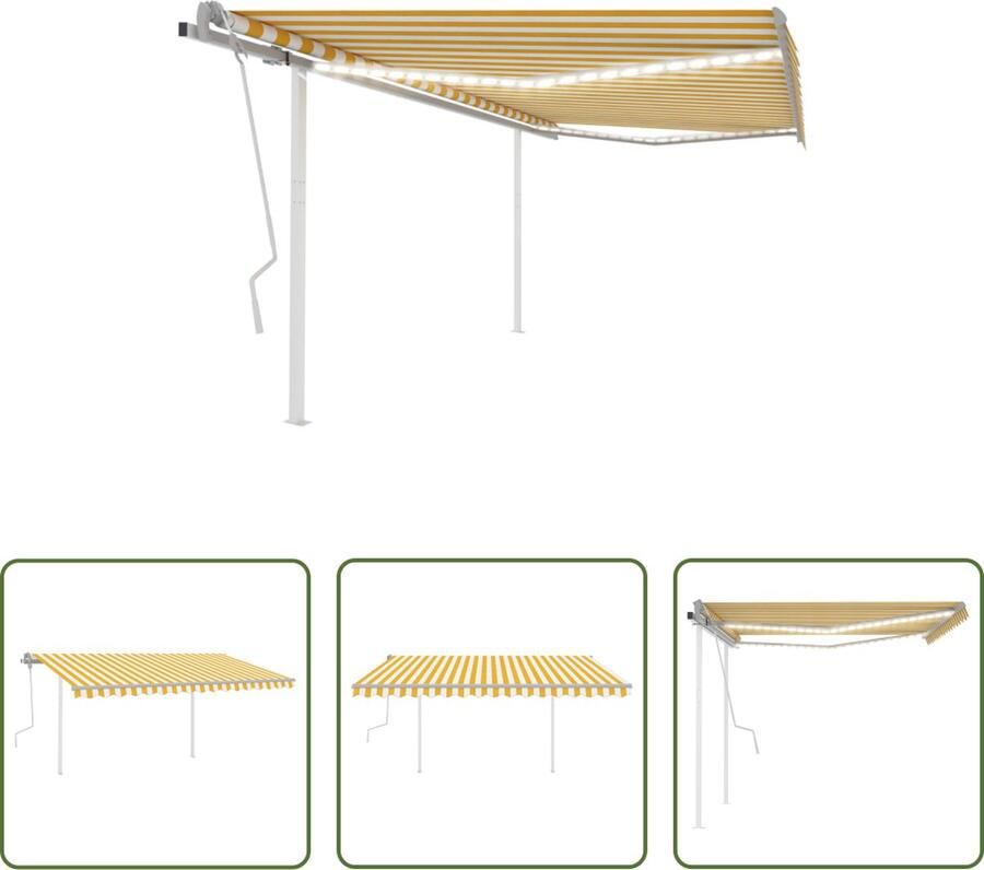 The Living Store Uitschuifbare Luifel 450 x 350 cm Roestbestendig Aluminium Frame Waterbestendig Verstelbaar Solar LED Geel en Wit