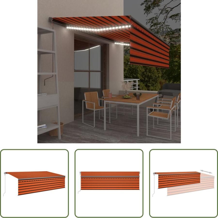 The Living Store Uitschuifbare Luifel 5 x 3 m Polyester Oranje Bruin