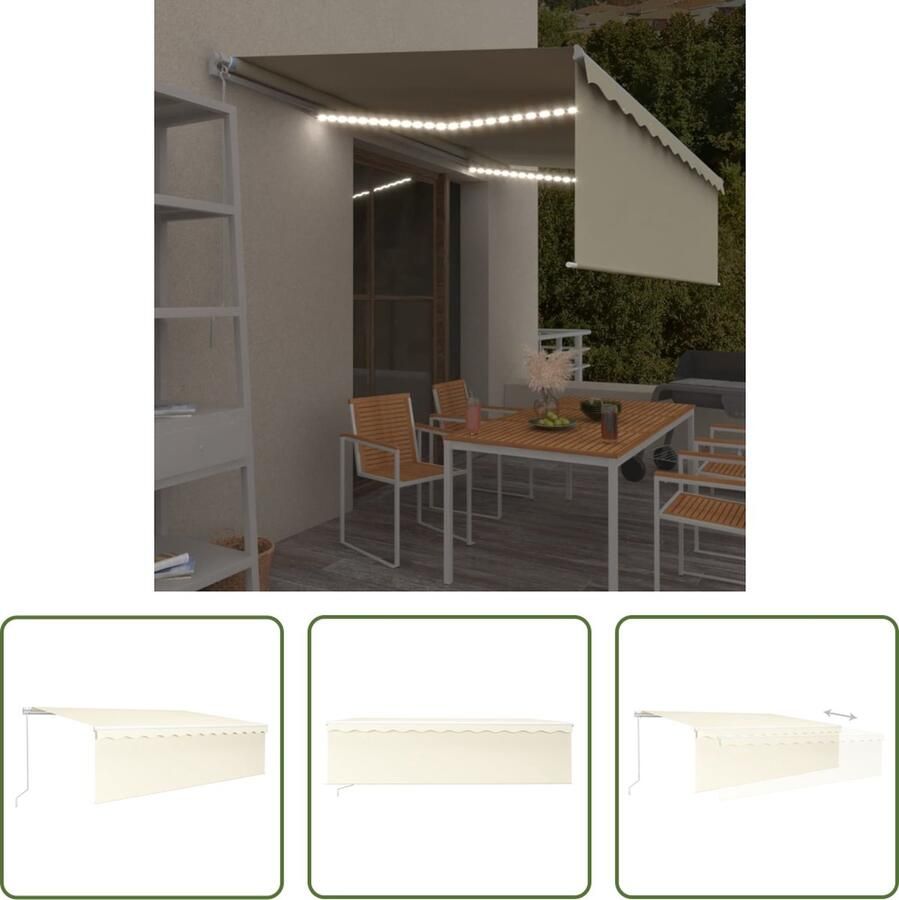 The Living Store Uitschuifbare Luifel 500 x 300 cm UV- en waterbestendig Crème kleur Aluminium frame