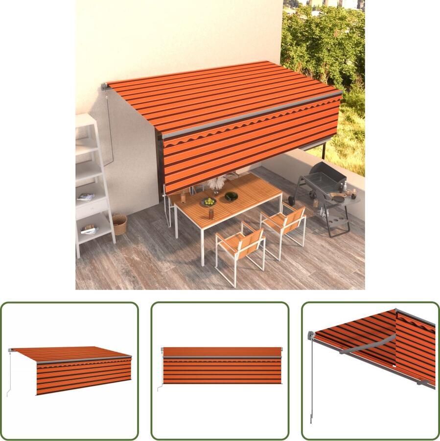 The Living Store Uitschuifbare Luifel 5x3m Oranje Bruin Gepoedercoat Aluminium
