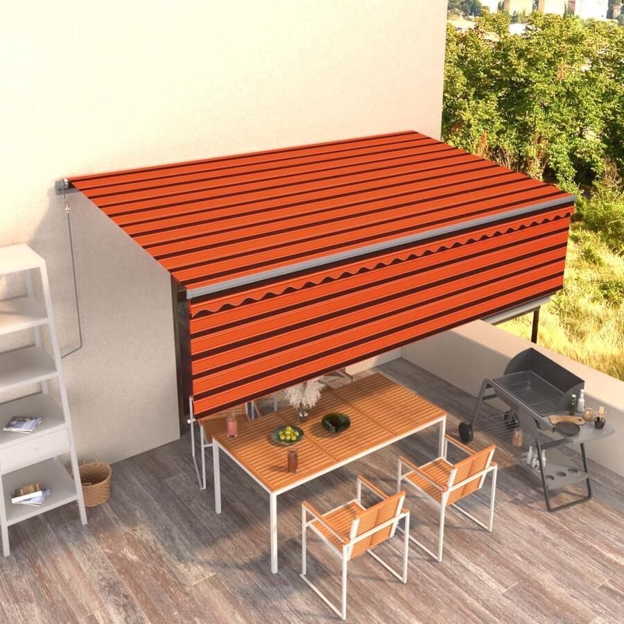 The Living Store Uitschuifbare Luifel Aluminium 5 x 3 m UV-Waterbestendig Oranje Bruin Antraciet