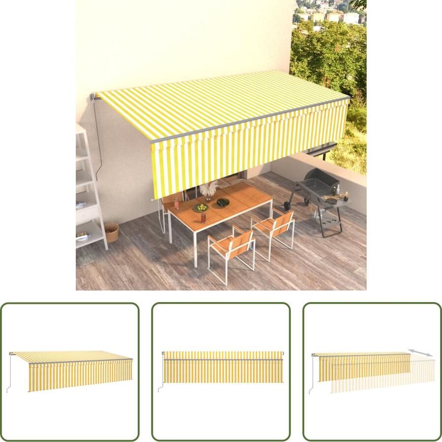 The Living Store Uitschuifbare luifel Buitenluifel 6x3m Geel en wit Antraciet frame