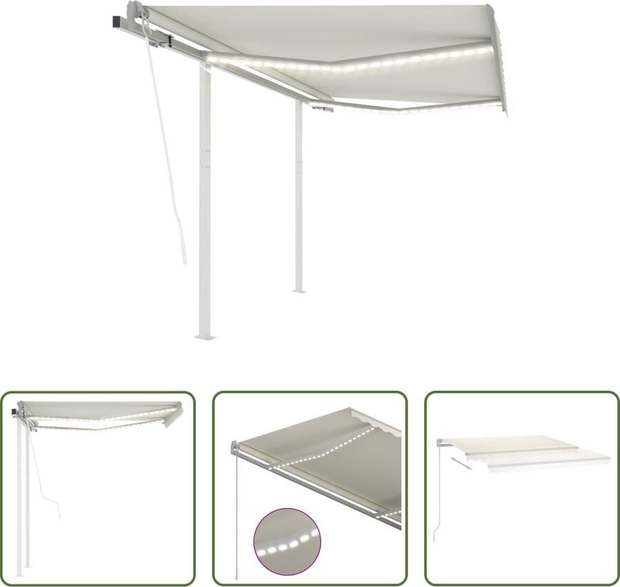 The Living Store Uitschuifbare Luifel Crème 300 x 250 cm met LED-verlichting