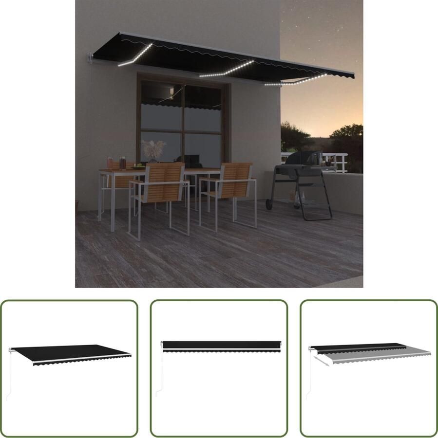 The Living Store Uitschuifbare Luifel Polyester 600 x 300 cm Antraciet Wit frame
