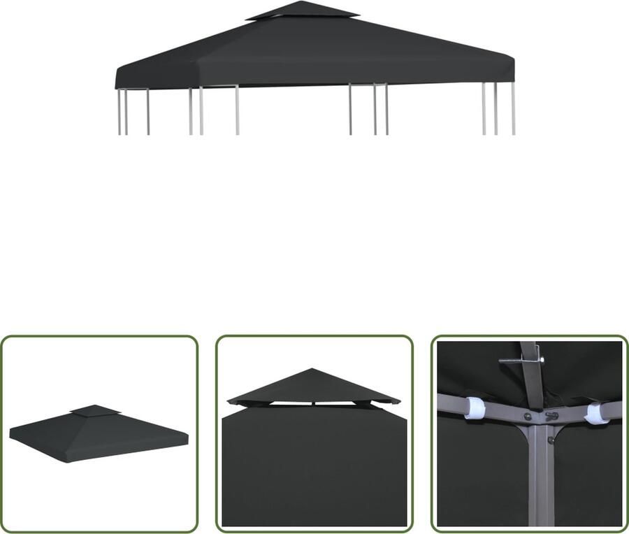 The Living Store Vervangend Tentdoek Prieel 3x3m Donkergrijs PVC-coating
