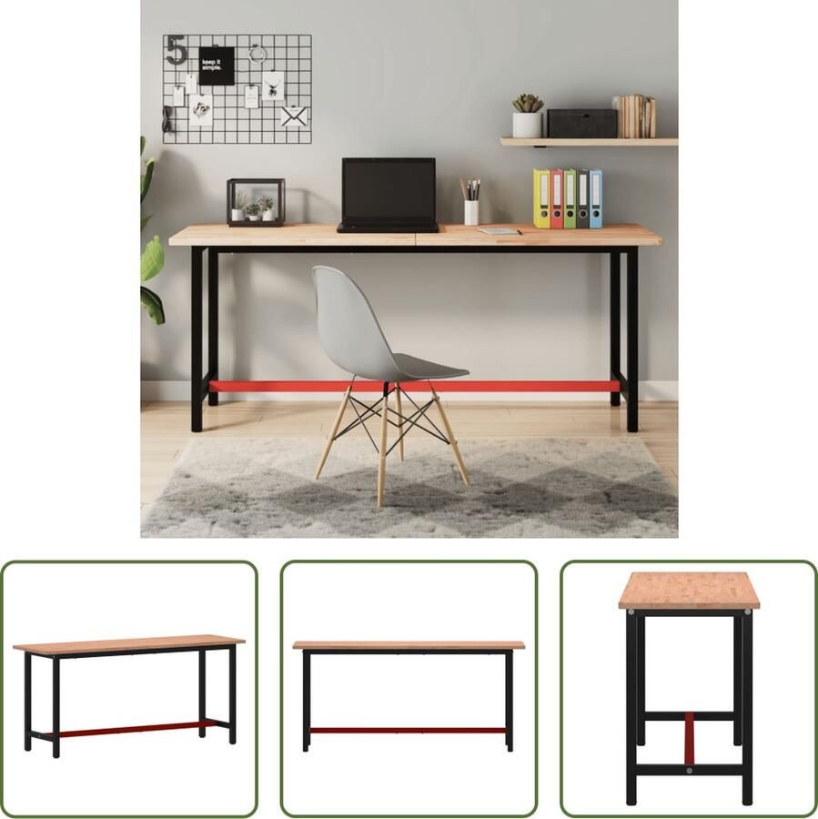 The Living Store Werkbank Afmeting- 180 x 55 x 81.5 cm Materiaal- Massief beukenhout Kleur frame- Zwart en rood Montage vereist