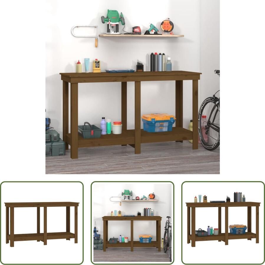 The Living Store Werkbank Grenenhout 140 x 50 x 80 cm Opbergruimte