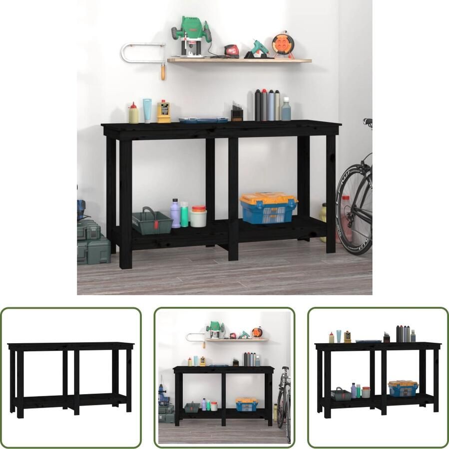 The Living Store Werkbank Grenenhout 140 x 50 x 80 cm Zwart