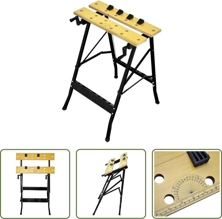The Living Store Werkbank Inklapbaar Gereedschapstafel 62x56x75 cm Geel Zwart MDF