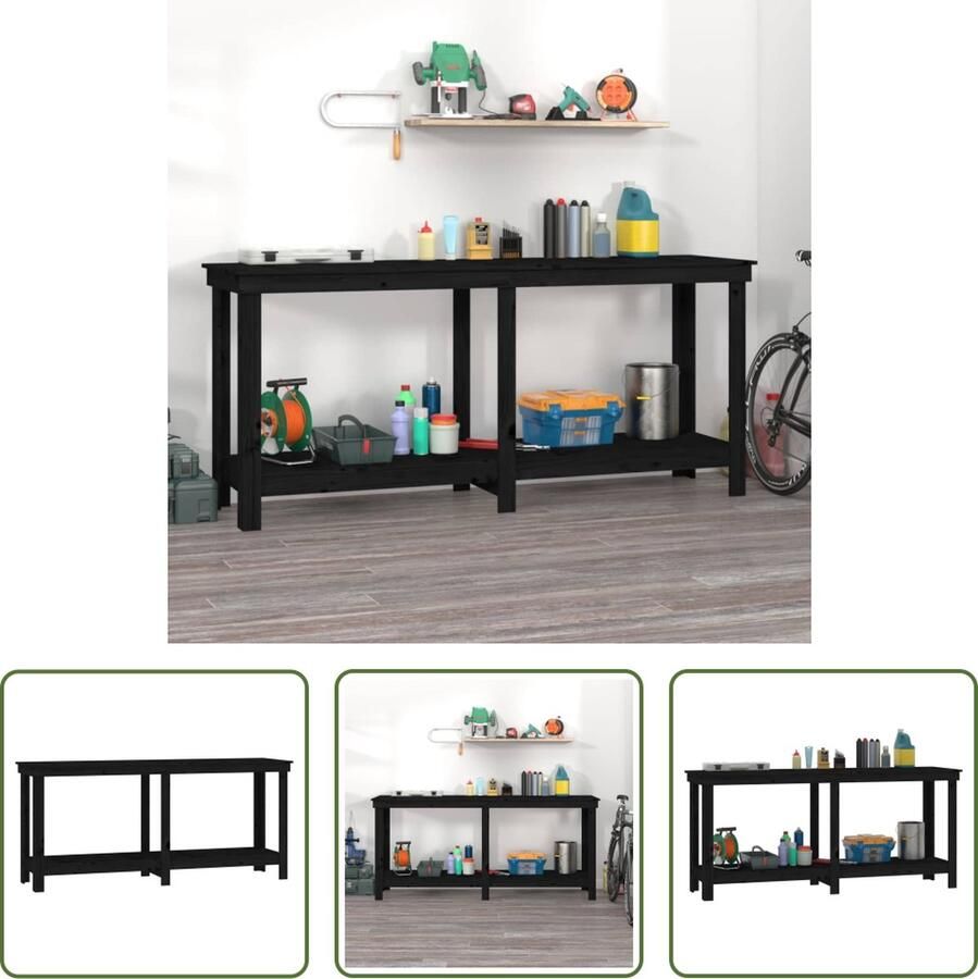 The Living Store Werkbank Zwarte Houten 180x50x80 cm Massief Grenenhout