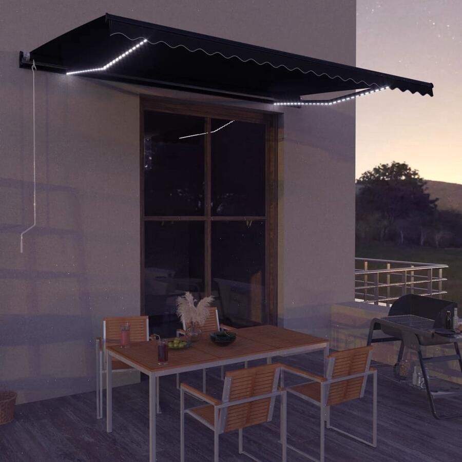 The Living Store Zonwering Gepoedercoat aluminium frame Waterbestendig Verstelbaar Inclusief LED verlichting