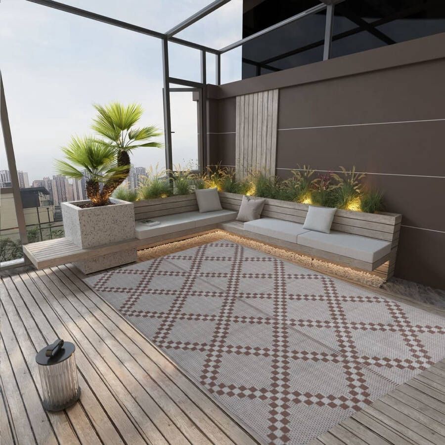 The Living Store Trendy Tuintapijt Bruin 140 x 200 cm PP-materiaal Dubbellaags jacquard