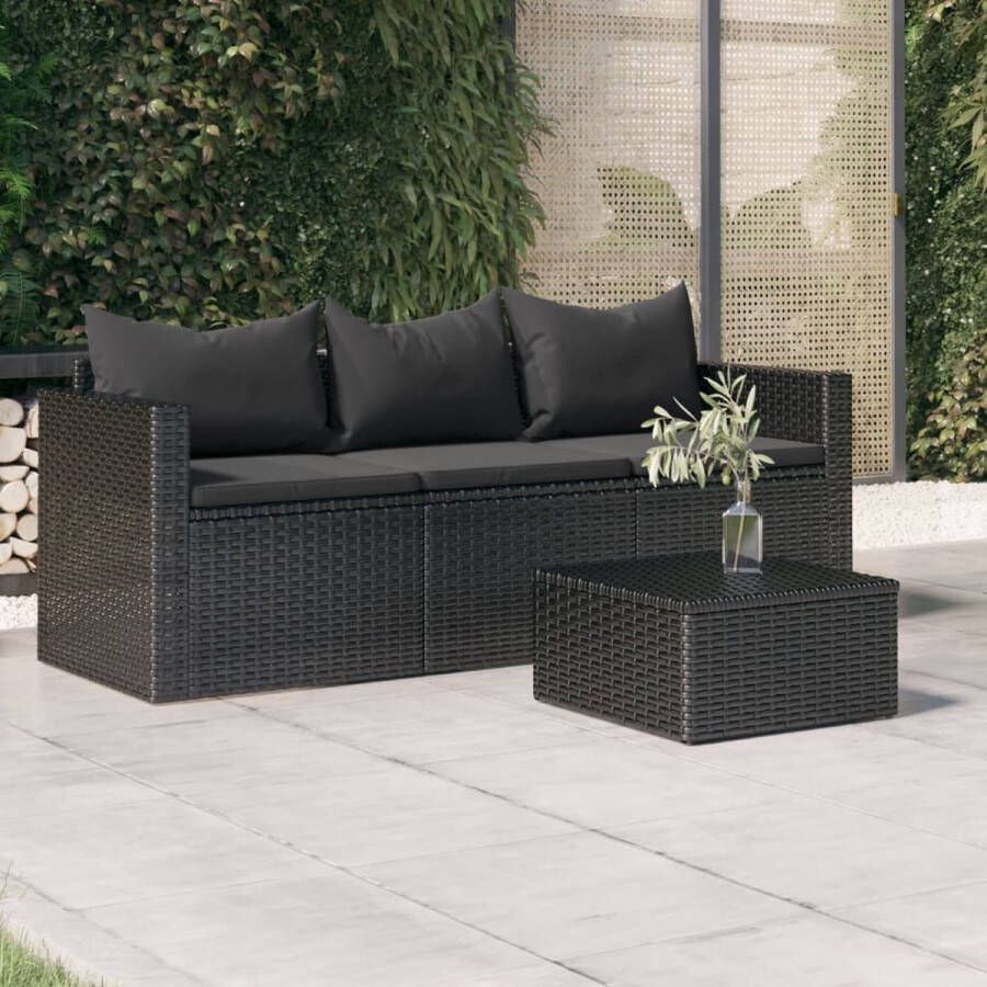 The Living Store Tuinbank 176x64x60.5 cm PE Rattan Zwart Inclusief kussens