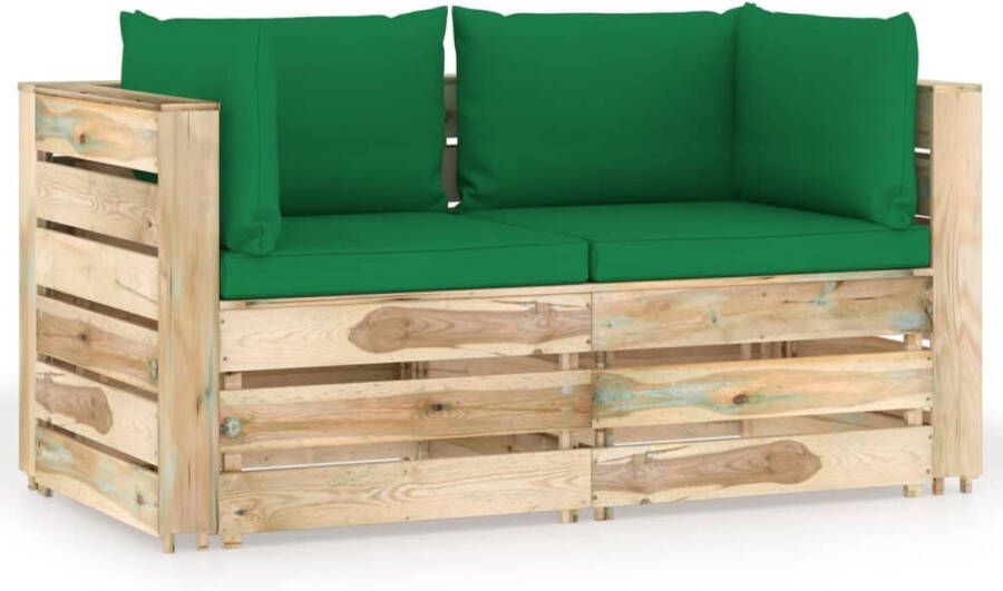 The Living Store Tuinbank 2-zits met kussens groen geïmpregneerd hout Tuinset